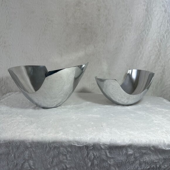 Other - Set Of 2 Modern Silver Aluminum Modern Sculpture Centerpiece bowls Reflective
